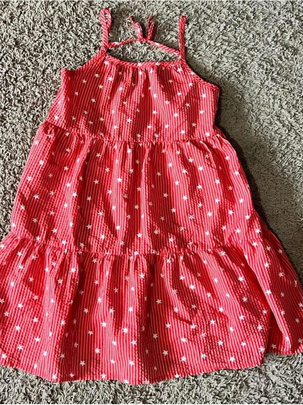 Girls' Red Star Print Tiered Sundress